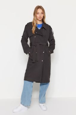 Trendyol antracit oversized pásový trenčkot so zapínaním na patentky