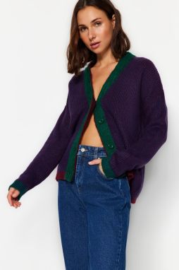 Trendyol Navy Blue Wide Fit Jemná textúrovaná Farba Blok Pletené Sveter