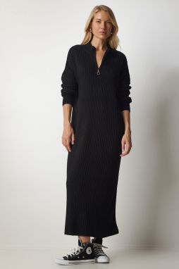 Šťastie İstanbul Dámske Čierne Manšestrové Oversized Svetrové Šaty