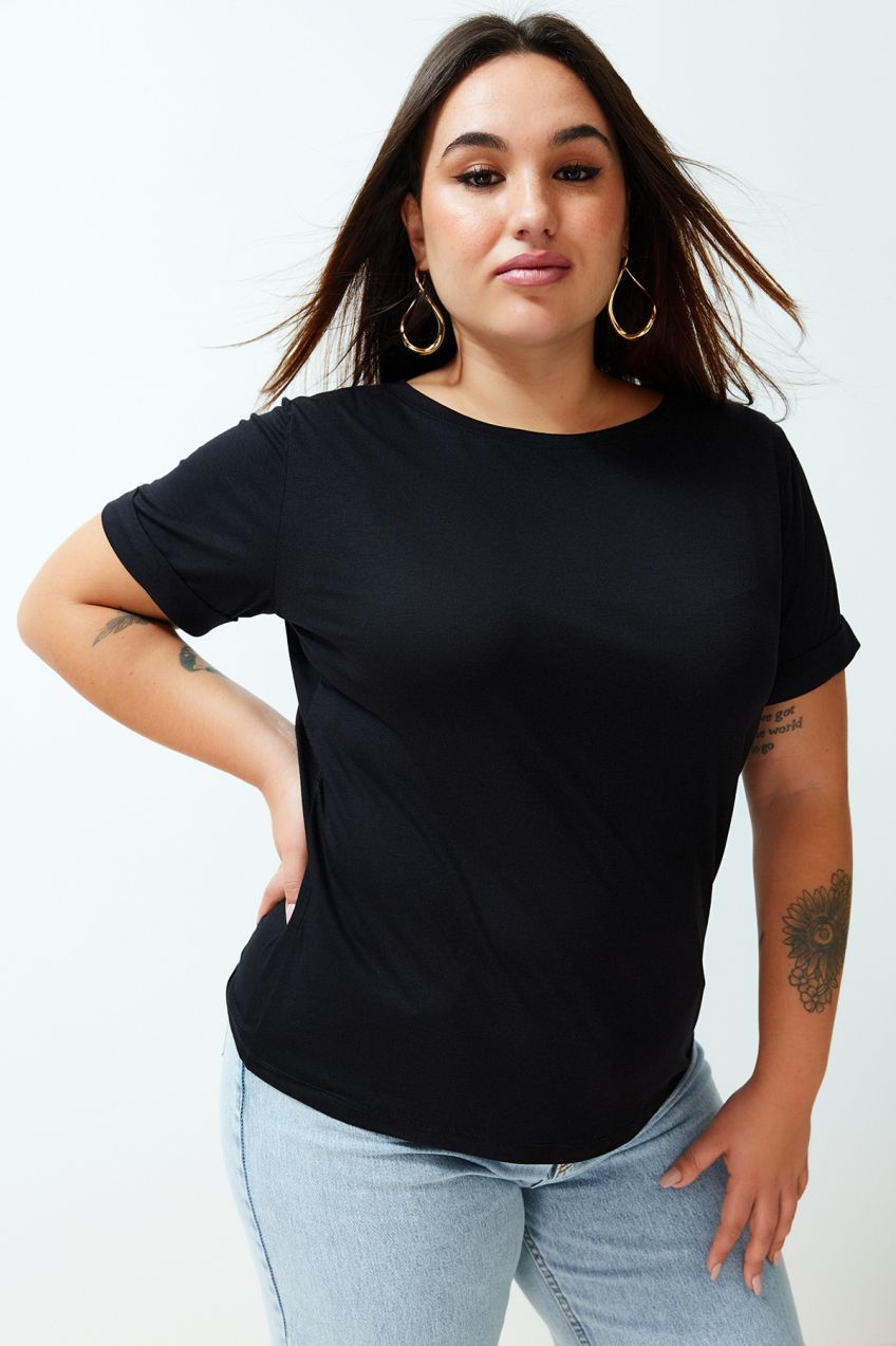 Trendyol Curve Black Boat Neck Knitted T-shirt
