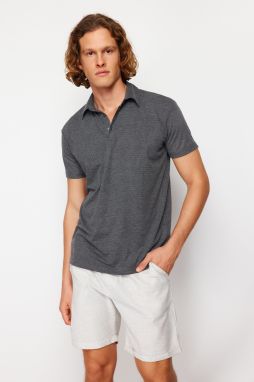 Trendyol Anthracite Regular Cut Textured Polo Neck T-shirt