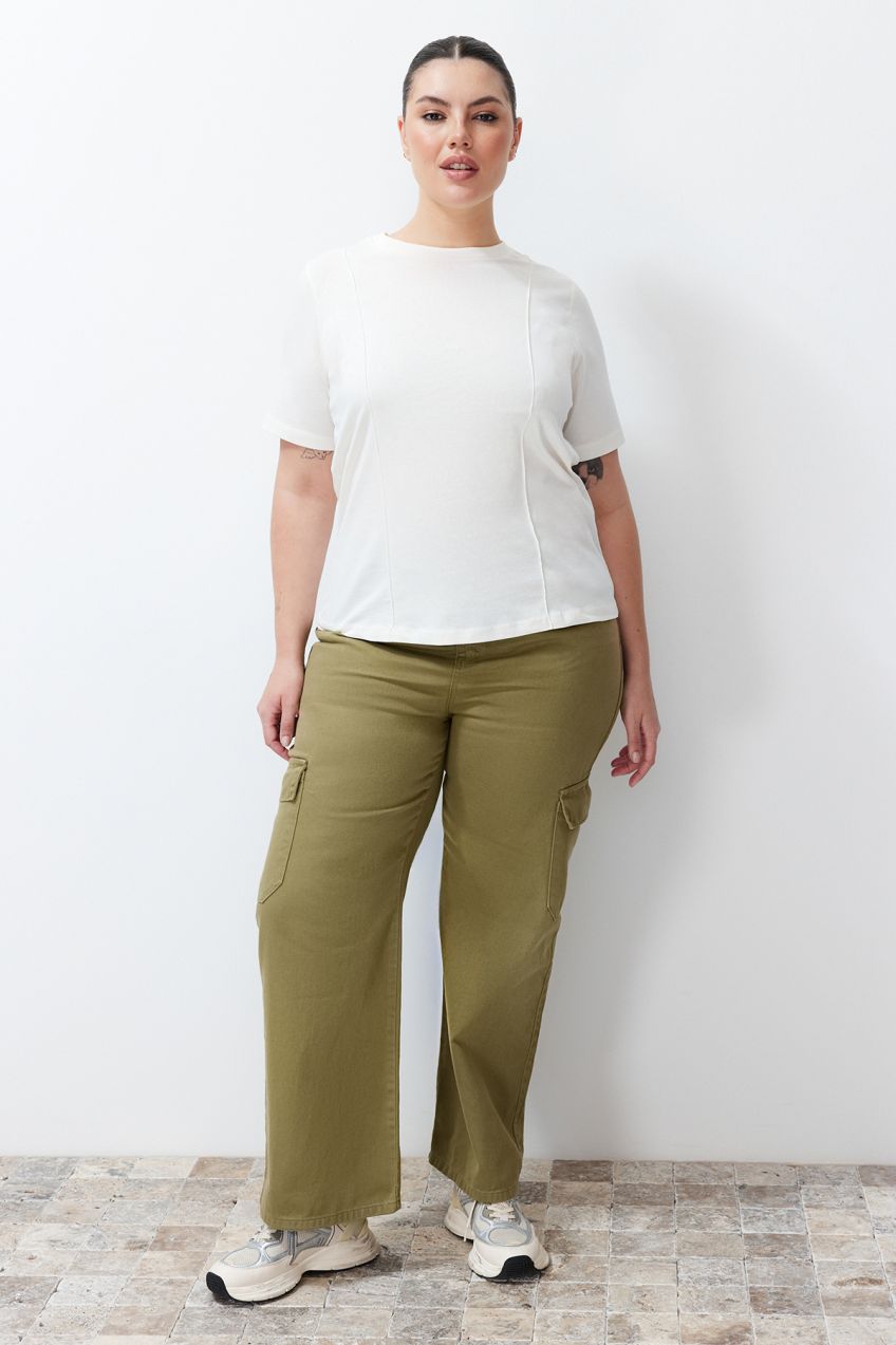 Trendyol Curve Ecru Stitch Detail Basic Knitted T-shirt