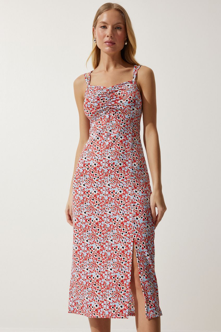Happiness İstanbul Women's Orange Double Strap Patterned Knitted Dress