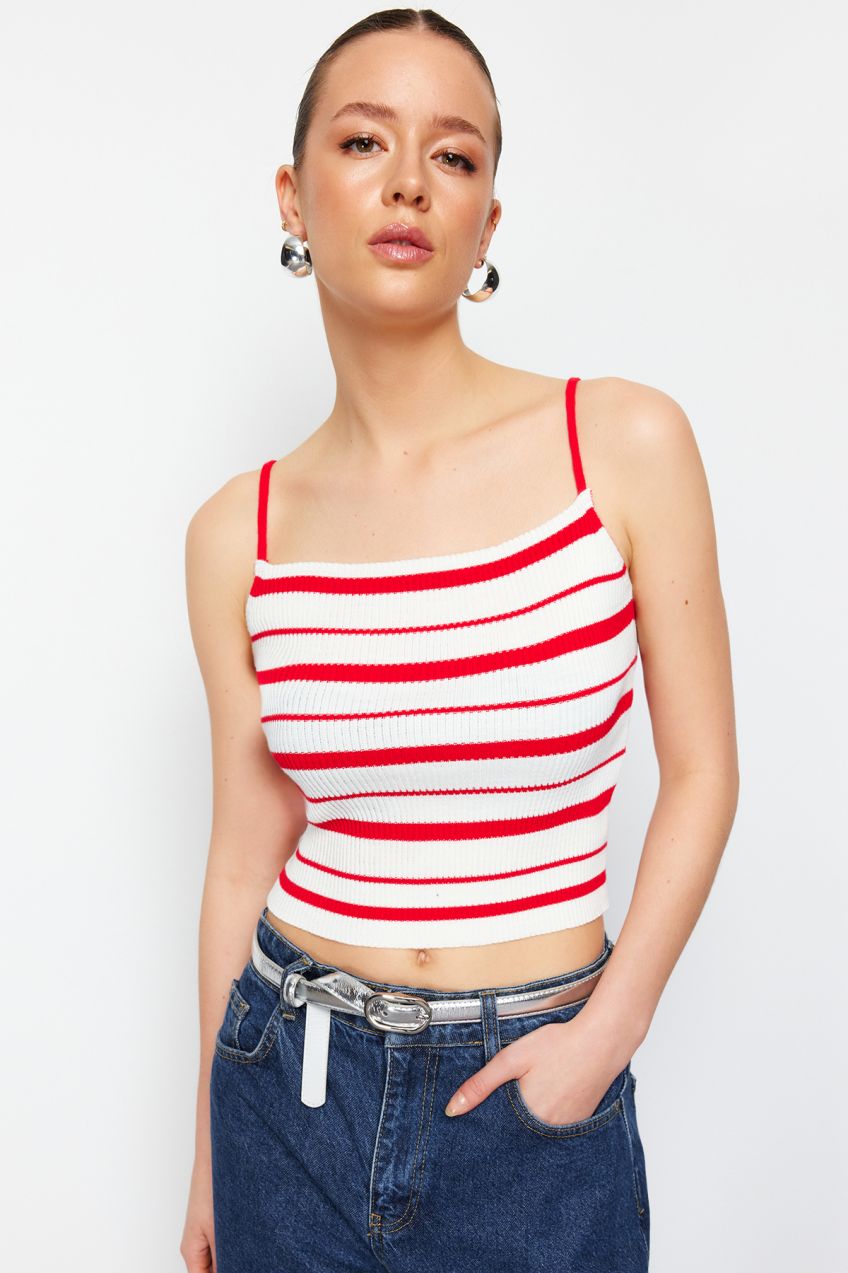 Trendyol Red Strap Crop Knitwear Blouse