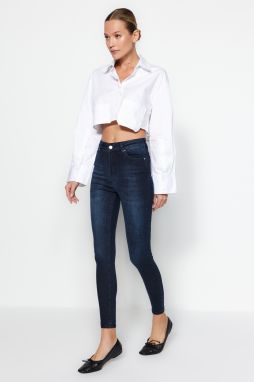Trendyol Navy Blue Vysoký pás úzke džínsy