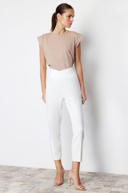 Trendyol Ecru Cigarette Ribbed Waist Detail Woven Trousers