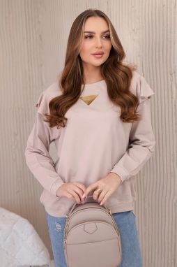 Cotton blouse with ruffles on the shoulders beige