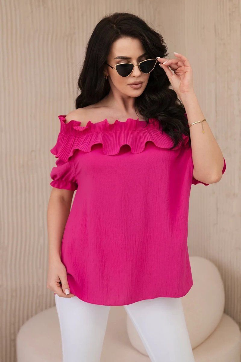 Spanish blouse with decorative ruffle fuchsia