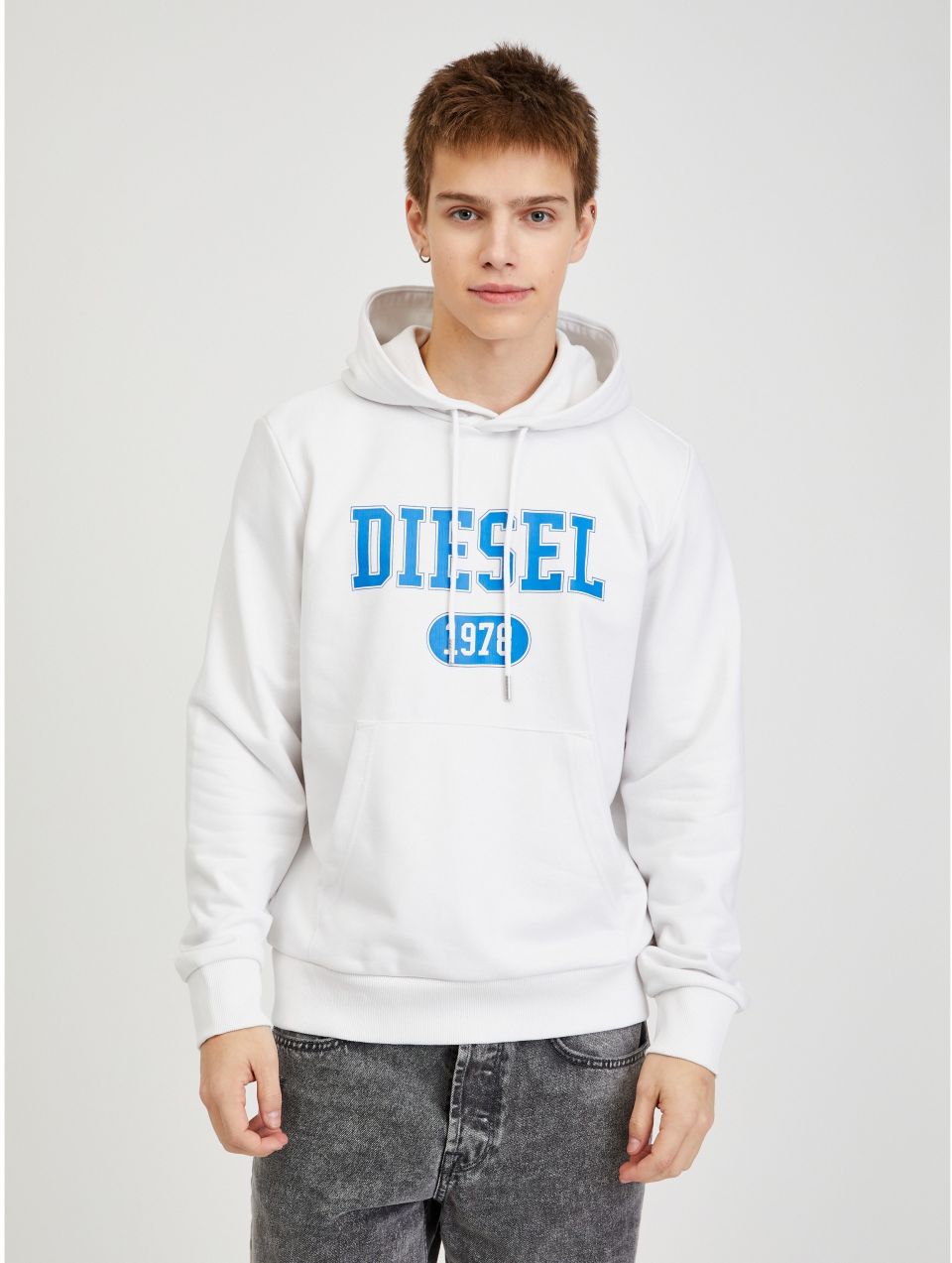 Biela pánska mikina s kapucňou Diesel
