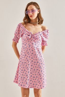 Bianco Lucci Women's Front Gathered Flower Patterned Dress