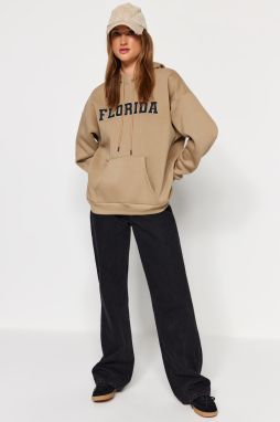 Trendyol Mink Fleece City Printed Oversize/Wide Fit Hooded Knitted Sweatshirt