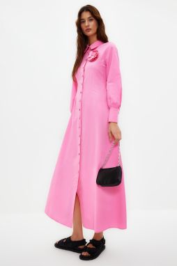 Trendyol Pink Flower Detailed Woven Shirt Dress