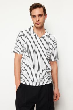 Trendyol Navy Blue Regular/Normal Cut Striped Textured Polo Neck T-shirt