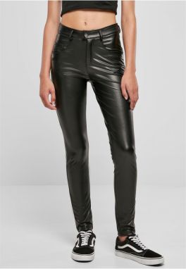 Women's mid-waisted synthetic leather trousers black