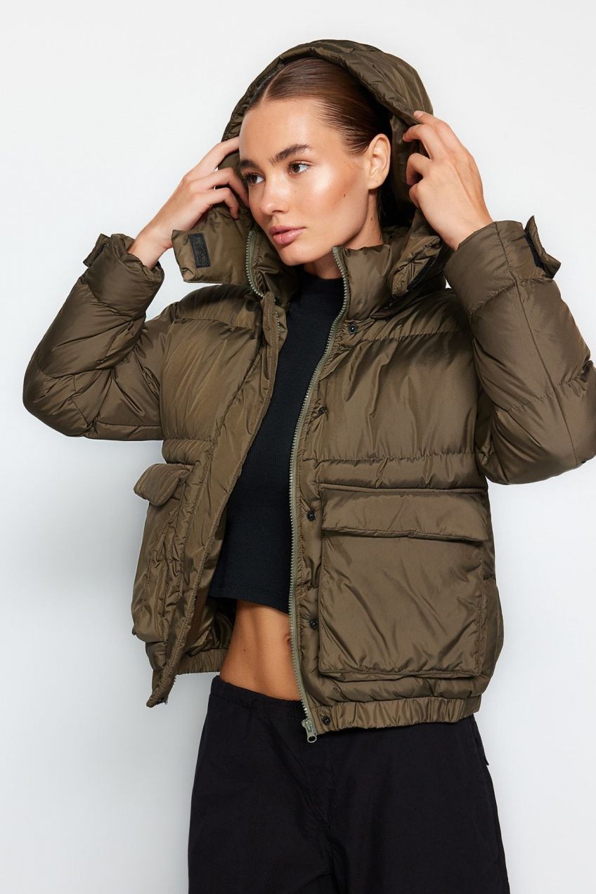 Trendyol Khaki oversize odnímateľná vodoodpudivá bunda s kapucňou