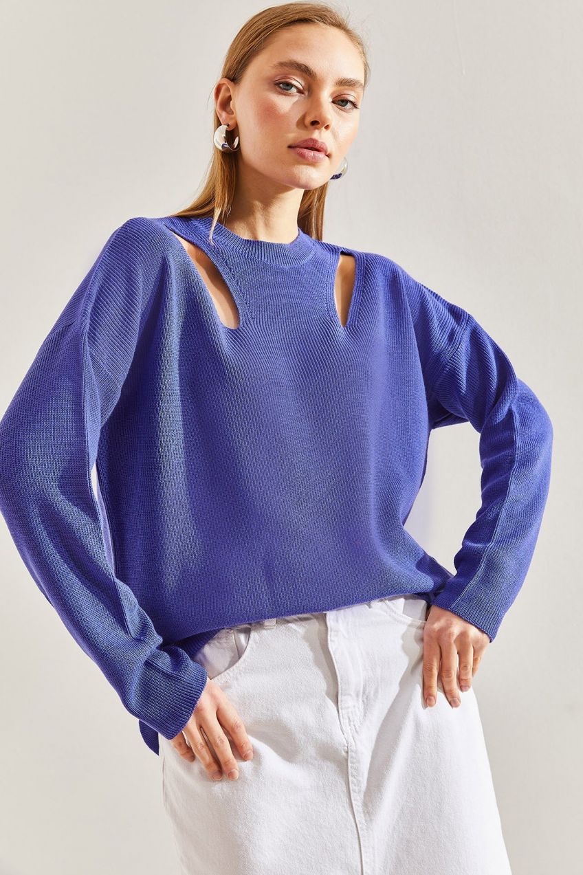 Bianco Lucci Women's Shoulder Detailed Knitwear Sweater