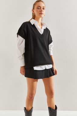 Bianco Lucci Women's V-Neck Short Sleeve Knitwear Sweater