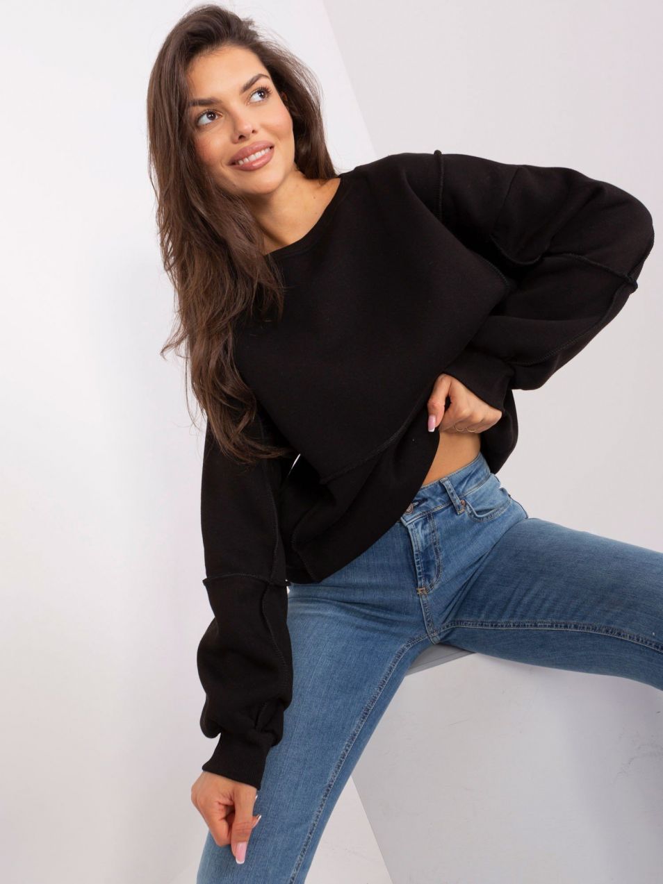 Black hoodie with round neckline