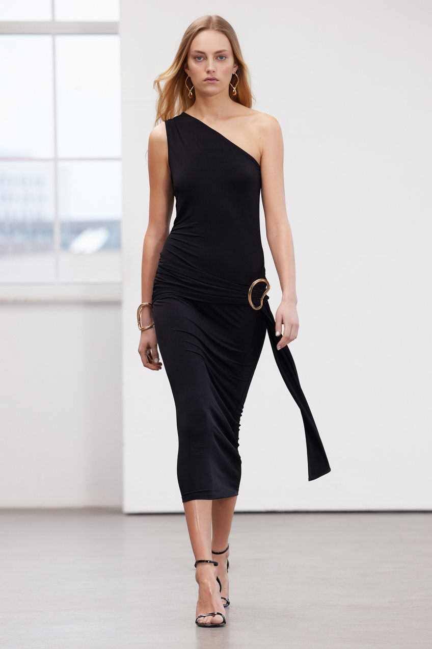 Trendyol Limited Edition Black Maxi Flexible Knitted Pencil Dress with Accessory Detail
