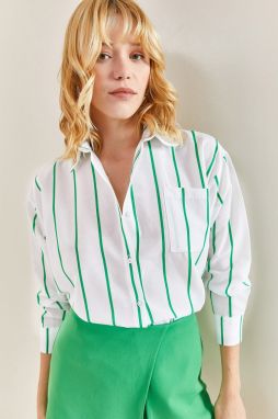 Bianco Lucci Women's Single Pocket Striped Oversize Shirt