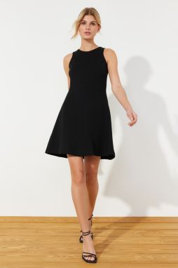 Trendyol Black Plain Mini Zero Sleeve Skater/Waist Open Pattern Knit Dress