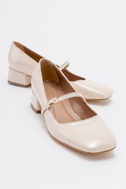 LuviShoes JOFF Béžové lakované kožené dámske topánky na podpätku