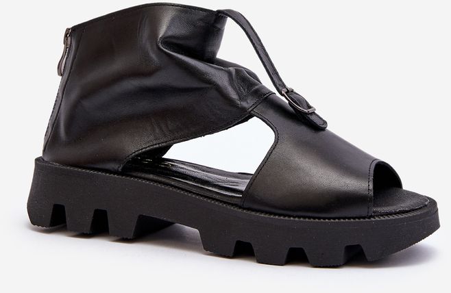 Zazoo women's leather sandals with zipper, black