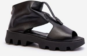 Zazoo women's leather sandals with zipper, black