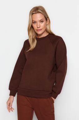 Trendyol tmavohnedá pletená mikina s uvoľneným strihom Basic Raglan rukáv Crew Neck