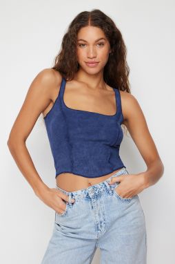 Trendyol Navy Blue Antique/Pale Effect Body-Fitted Ribbed Flexible Knitted Blouse