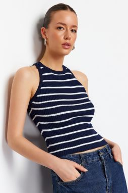 Trendyol Navy Blue Striped Barbell Neck Knitwear Blouse