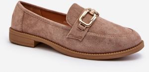 Women's suede loafers with flat heels, dark beige Misal