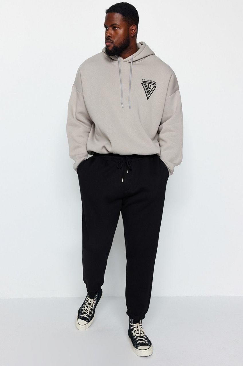 Trendyol Čierne Tepláky Plus Size Regular/Regular Fit Pohodlné Elastické Fleece