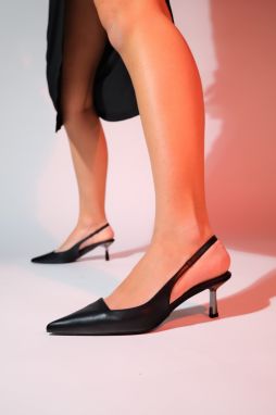 LuviShoes MARTEN Dámske čierne kožené topánky s otvorenou pätou a tenkým podpätkom