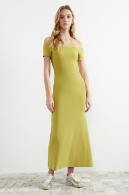 Trendyol Green Carmen Collar Fitted/Fitted Stretchy Knitted Maxi Pencil Dress