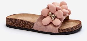 Women's slippers with embellishments, pink Bunlia