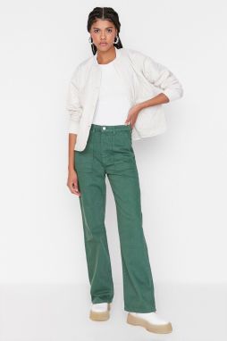 Trendyol Green Pocket detailné vysoké pás široké nohavice nohavice