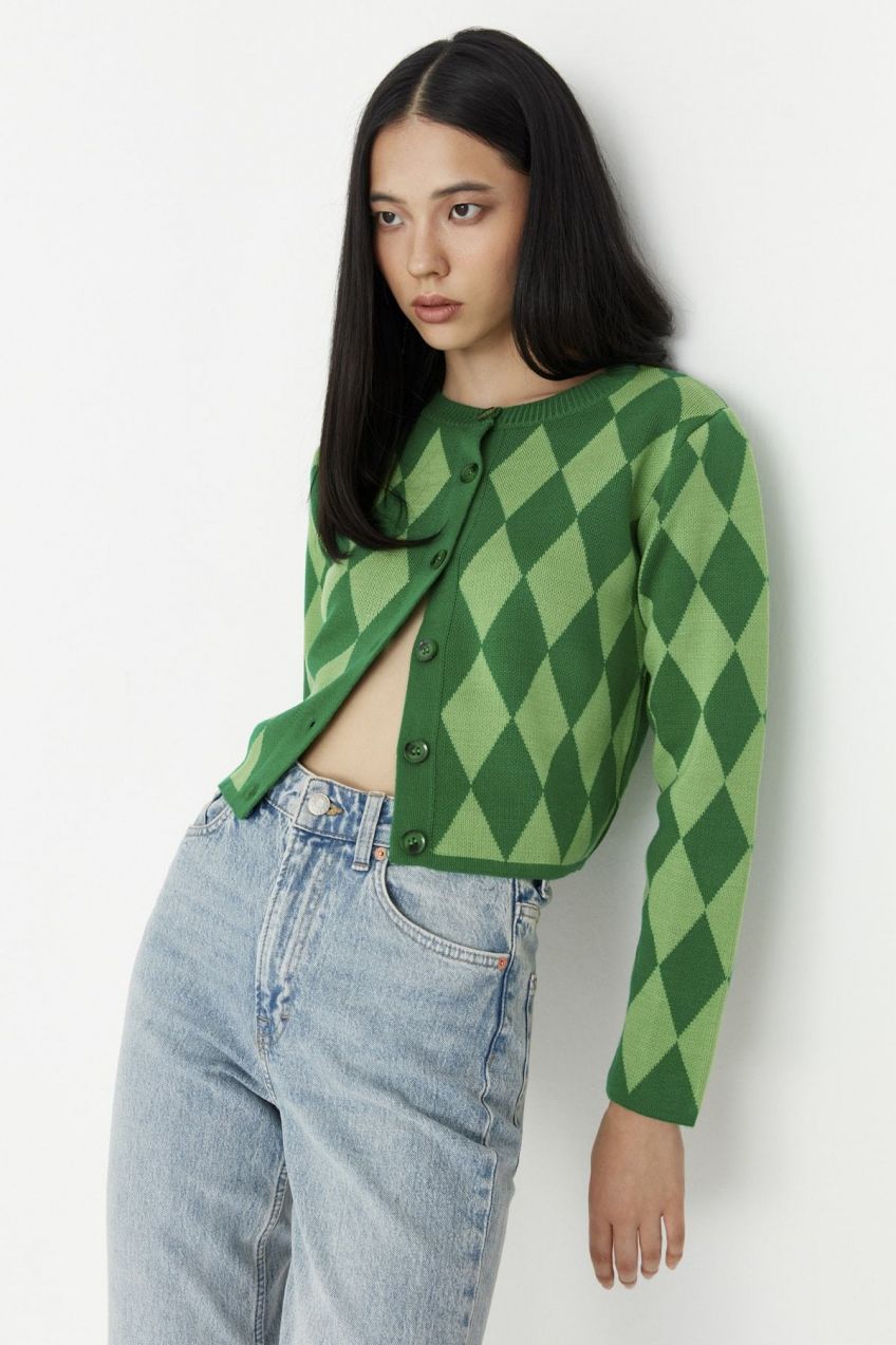 Trendyol zelený crop pletený kardigán