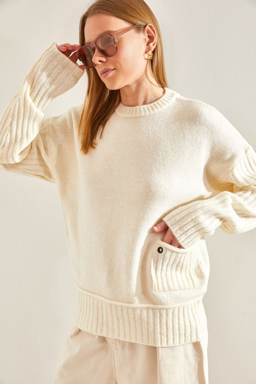 Bianco Lucci Women's Pocket Detailed Knitwear Sweater