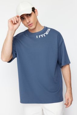Trendyol Indigo Oversize Text Printed T-Shirt