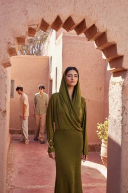 Trendyol Khaki Double Breasted Collar Hooded Stylish Knitted Dress