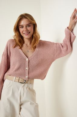 Happiness İstanbul Powder V-Neck Seasonal Crop Knitwear Cardigan