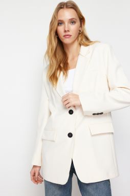 Trendyol Ecru Oversize Basic Tkané Sako