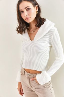 Bianco Lucci Women's Shearling Für Knitwear Sweater