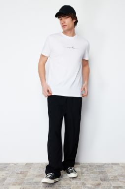 Trendyol White Regular Cut Text Printed 100% Cotton Label Appliqued T-shirt