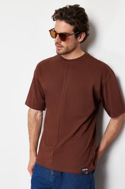 Trendyol Brown Oversize 100% Cotton T-Shirt with Stitching Detail
