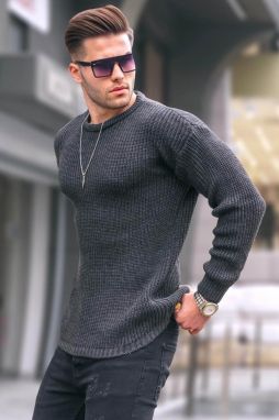 Pánsky sveter Madmext Anthracite Basic Knitwear 5990