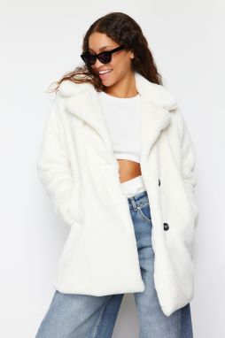 Trendyol White Oversize Wide Cut Plush Coat