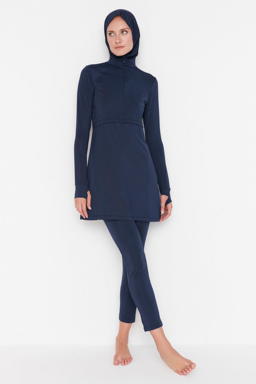 Pletené 4-dielne plavky Trendyol Navy Blue s dlhým rukávom Performance TTCSS22CF0012