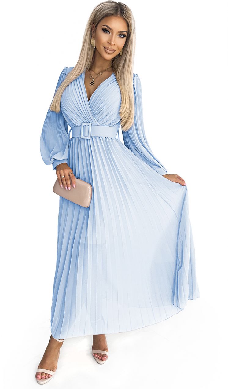 Pleated dress with belt and neckline Numoco